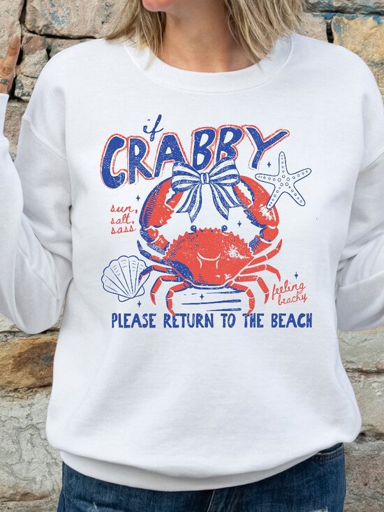 Gildan Tops - If Crabby Return to Beach distressed design crewneck sweatshirt White
